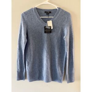 NEW Saks Fifth Avenue Women's 2Ply Cashmere V-Neck Sweater Blue Denim Heat Small